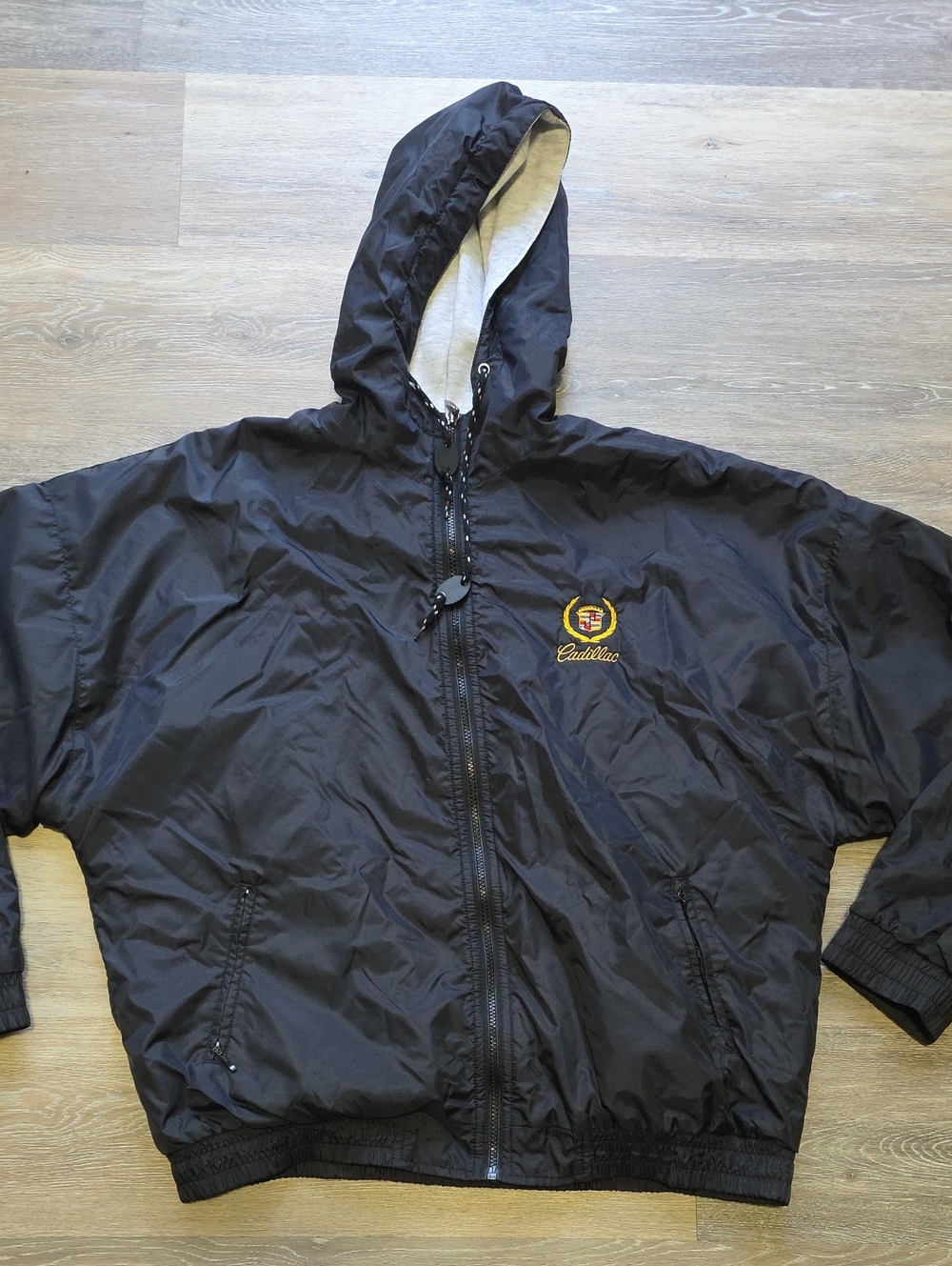 VNTG Holloway Cadillac Embroidered Logo Jersey Lined Hooded Jacket Black Sz XXL